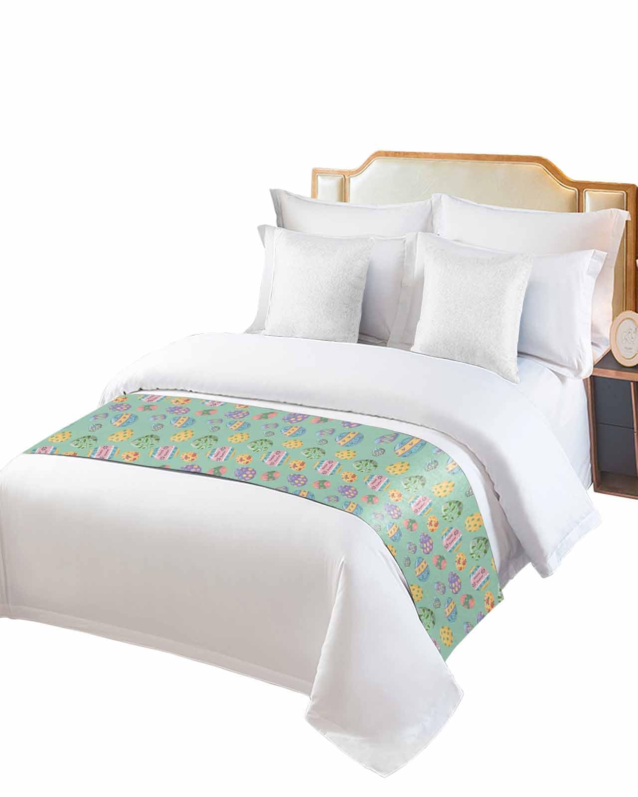 Abstract Mottled Turquoise Green Gray Art Bed Runners for Bedroom Hotel,Decorative Bedding Scarf Retro Painting Bed End Blanket Bedding Runner Scarves for Queen Size Bed,94x20in