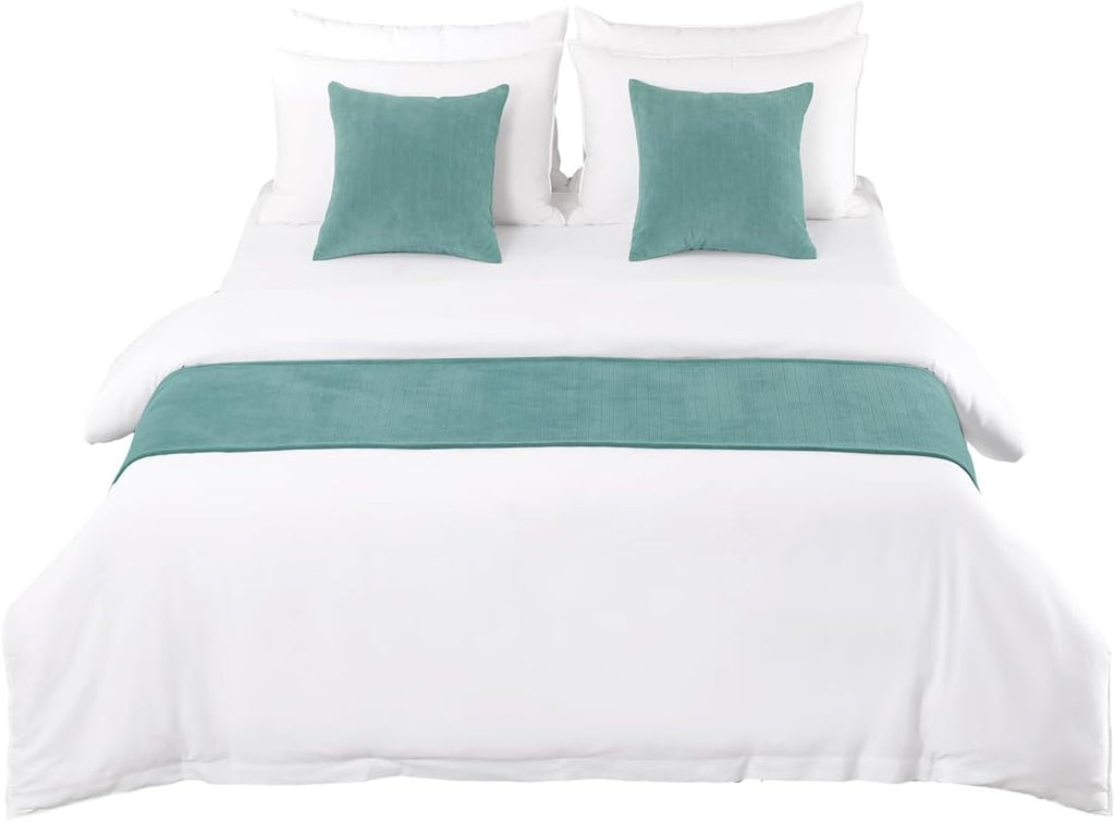 AMBERIS Bed Runner Single Layer Chenille Blue-Green, Modern Style Bed Scarves for Home Hotel Decorations (Pillowcases Sold Separately)