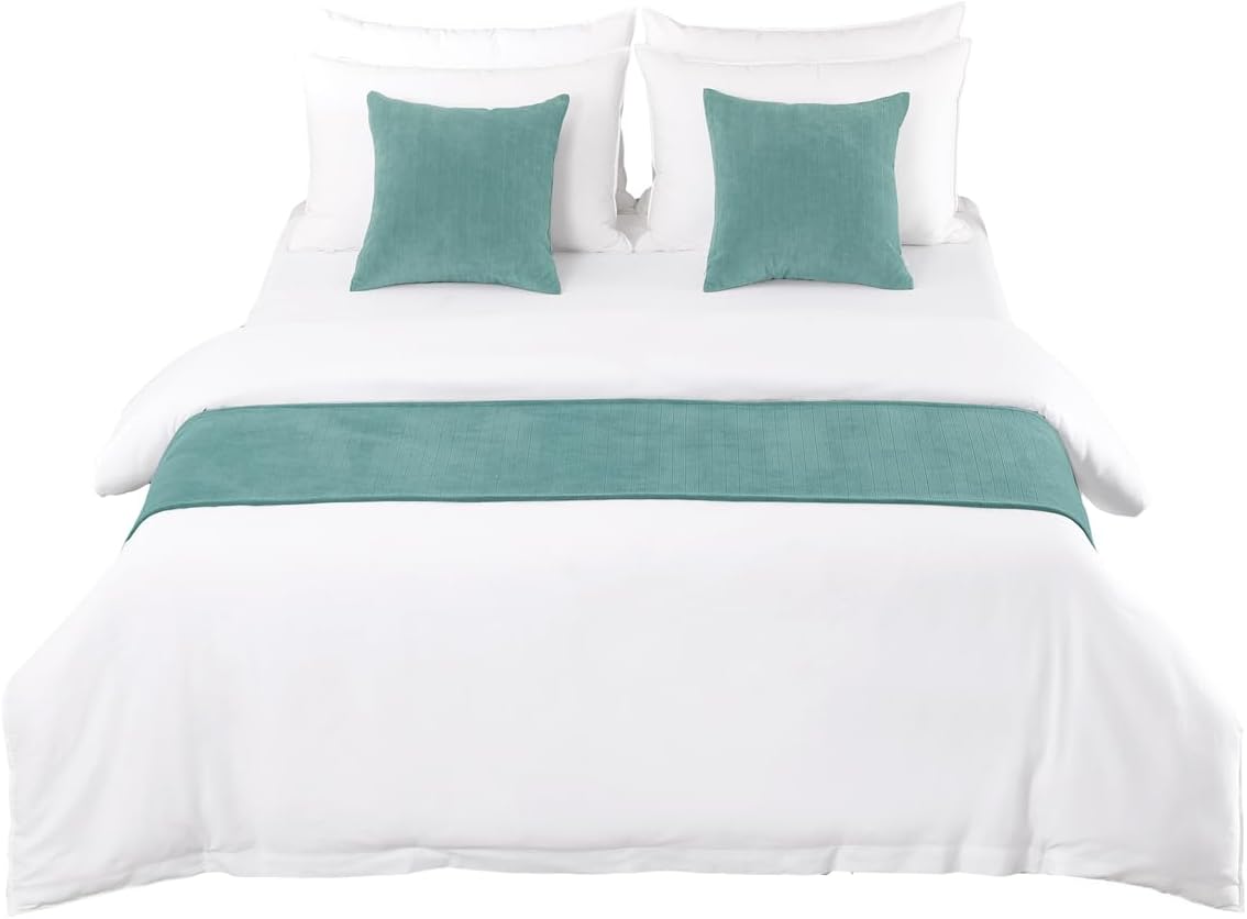 AMBERIS Bed Runner Single Layer Chenille Blue-Green, Modern Style Bed Scarves for Home Hotel Decorations (Pillowcases Sold Separately)
