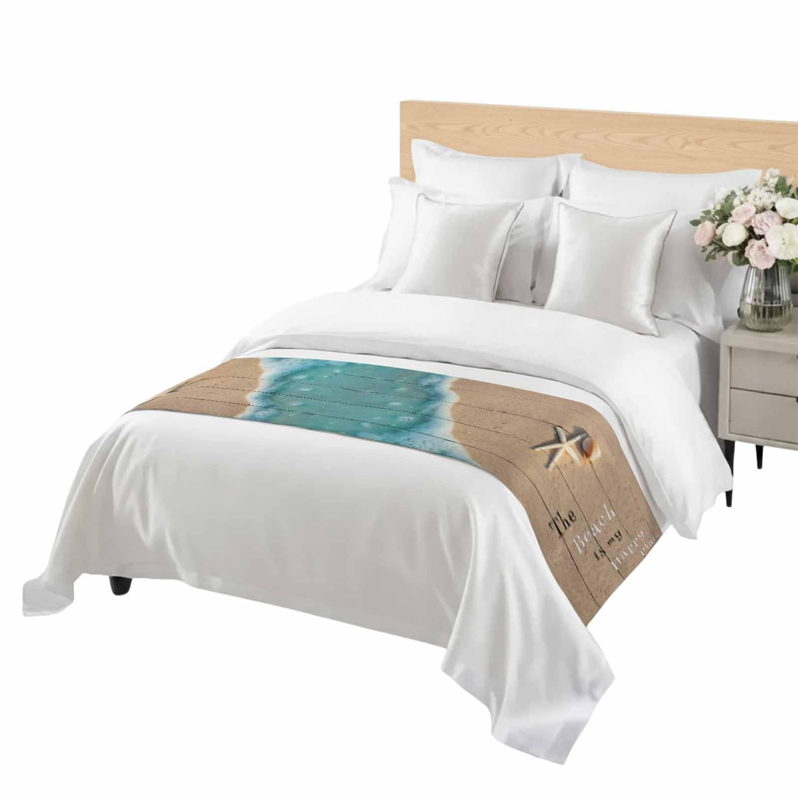 Abstract Mottled Turquoise Green Gray Art Bed Runners for Bedroom Hotel,Decorative Bedding Scarf Retro Painting Bed End Blanket Bedding Runner Scarves for Queen Size Bed,94x20in