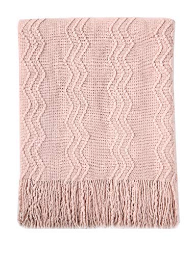 BOURINA Beige Throw Blanket 50x60 Inches Throw Textured Solid Soft Sofa Couch Decorative Knit Blanket