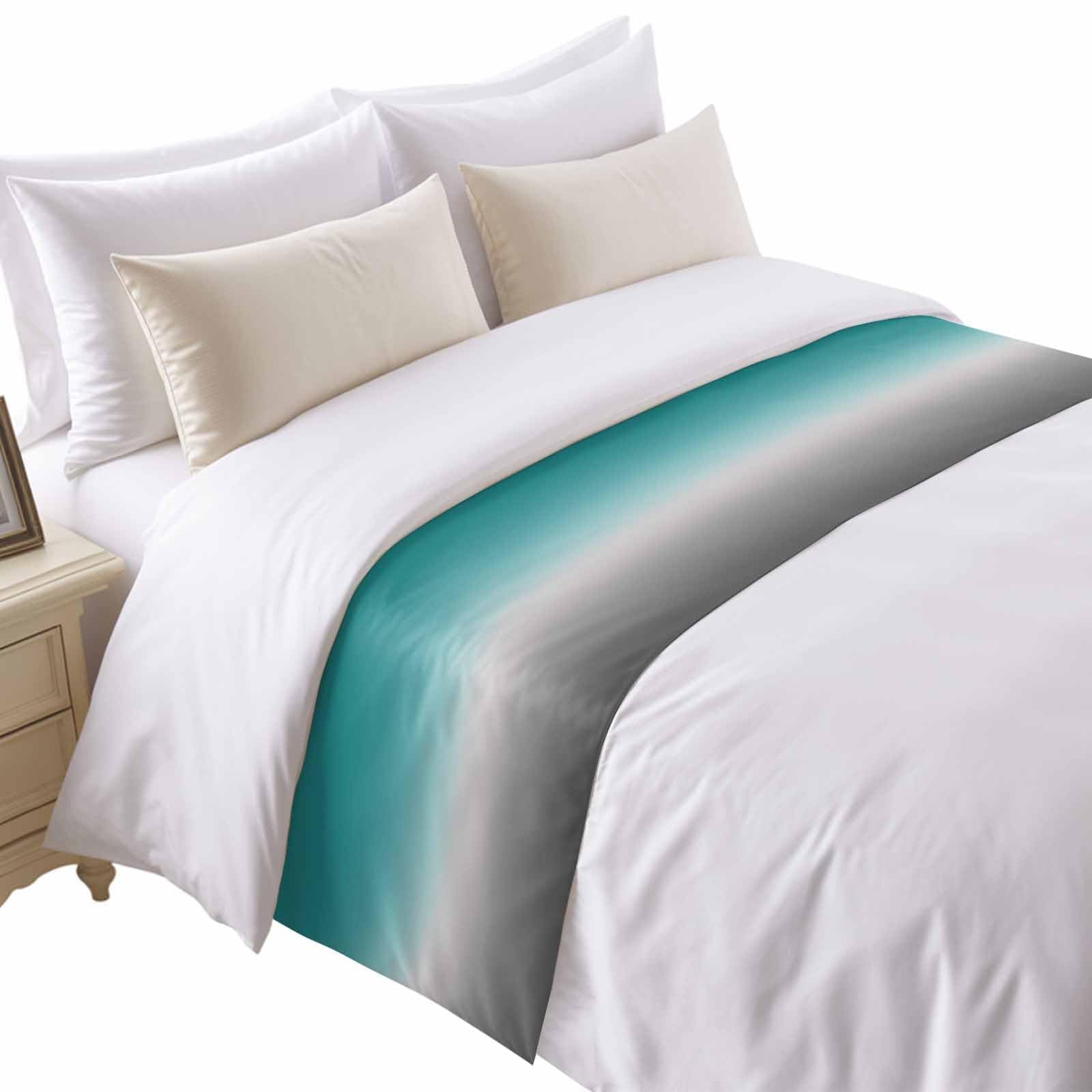 Bed Runner for King Size Bed, Blue Beige Farmhouse Decorative Bed Runners Scarves for Bedroom, Vintage Wooden Striped Washable Bedding Scarf Cover Bed Runner for Foot of Bed