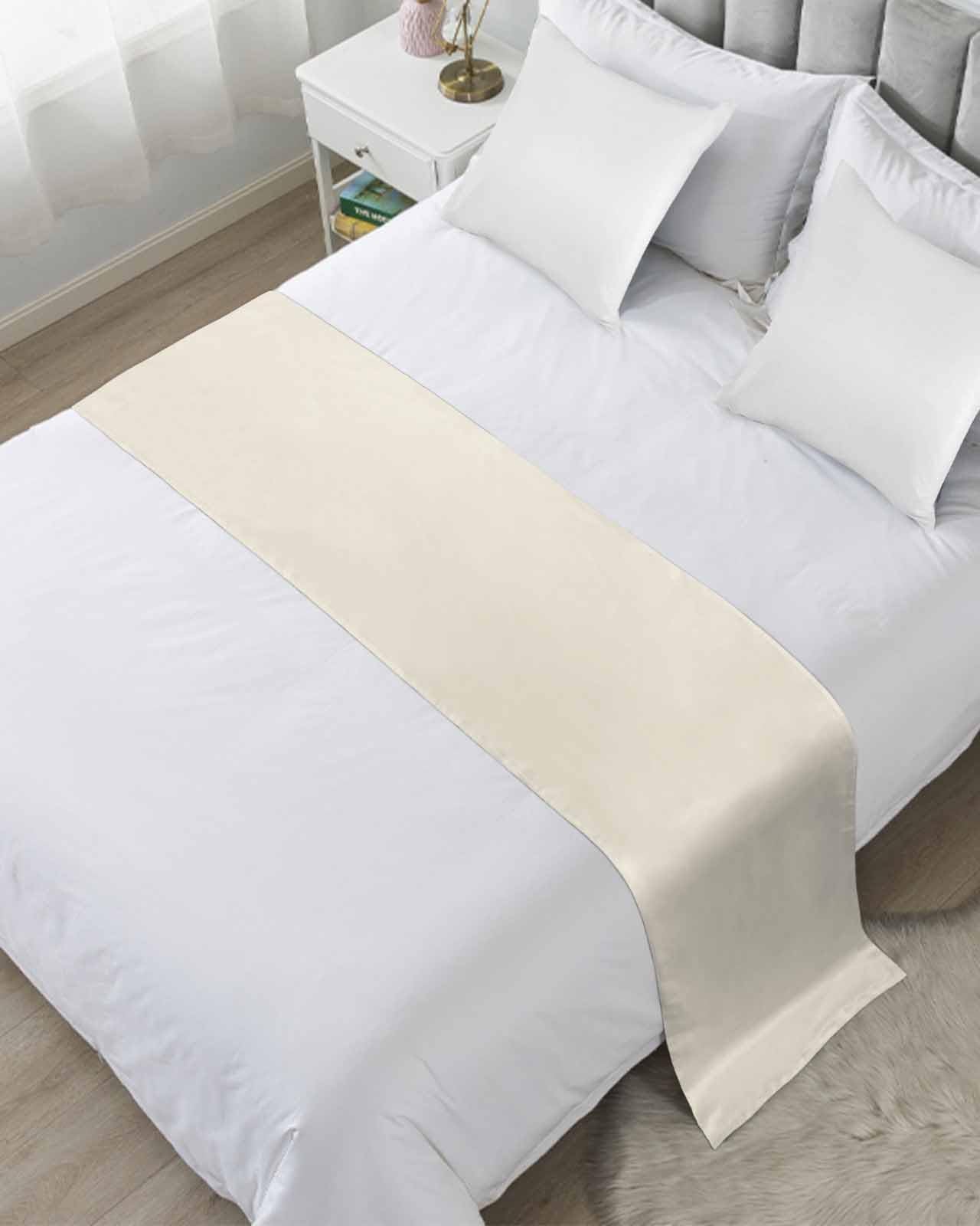 DecorLovee Ivory White Bed Runners for Queen Size Bed, Modern Decorative Bed Throws for Foot of Bed, Farmhouse Pure Ivory White Bed Runner Sofa Throw Bedding Scarf Protector Slipcover for Bedroom