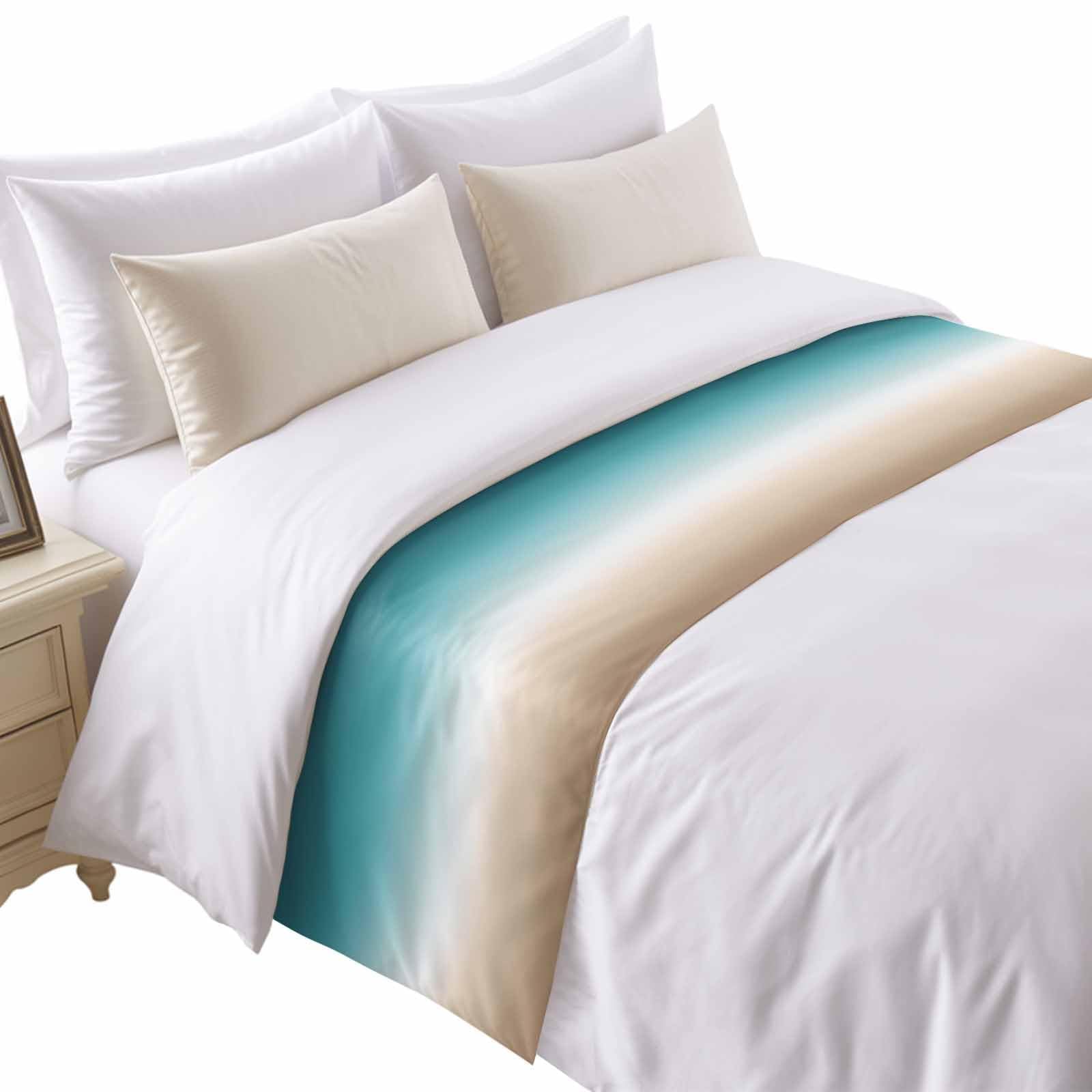Bed Runner for King Size Bed, Blue Beige Farmhouse Decorative Bed Runners Scarves for Bedroom, Vintage Wooden Striped Washable Bedding Scarf Cover Bed Runner for Foot of Bed