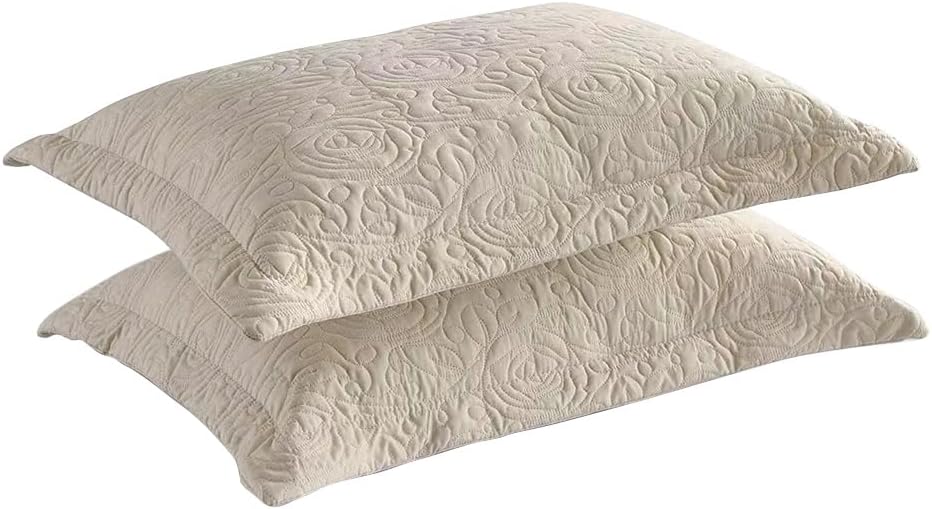 MarCielo 2-Piece Embroidered Pillow Shams, Decorative Microfiber Pillow Covers Set, Standard Size, Beige