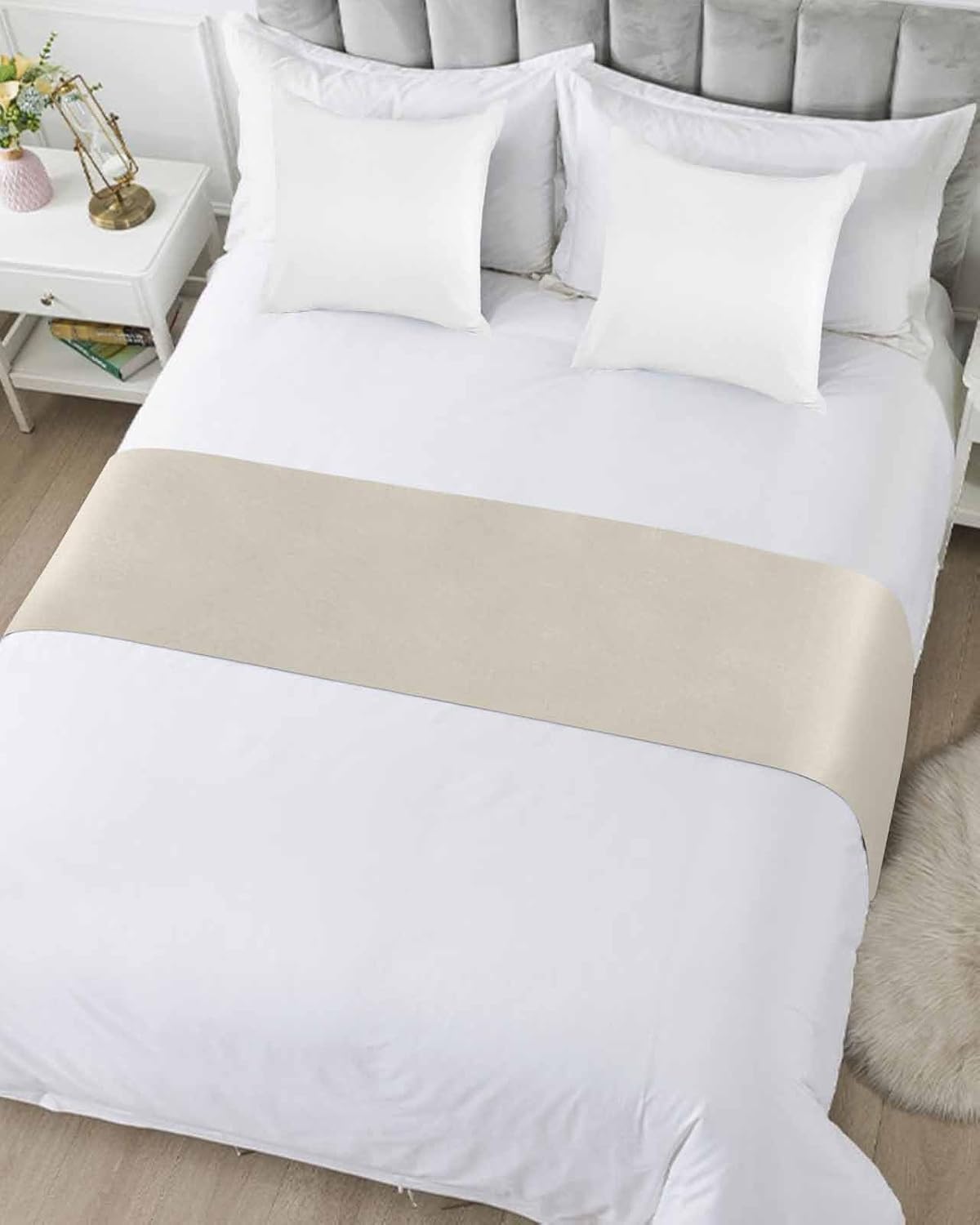 DecorLovee Ivory White Bed Runners for Queen Size Bed, Modern Decorative Bed Throws for Foot of Bed, Farmhouse Pure Ivory White Bed Runner Sofa Throw Bedding Scarf Protector Slipcover for Bedroom