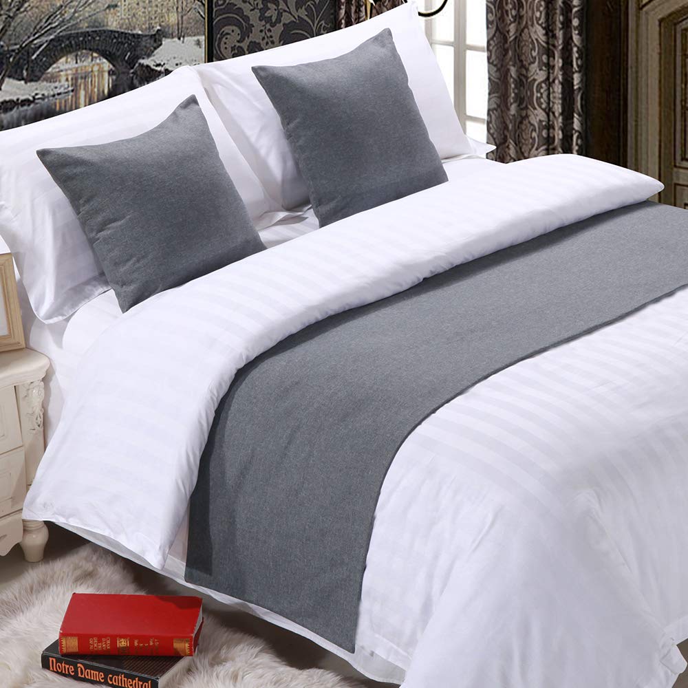 Mengersi Solid Bed Runner Scarf Protector Slipcover Bed Decorative Scarf for Bedroom Hotel Wedding Room (King, Beige)