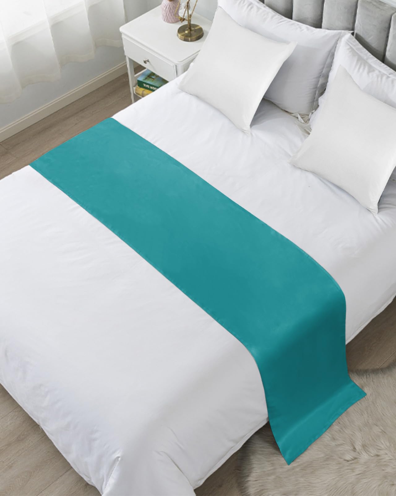 DecorLovee Ivory White Bed Runners for Queen Size Bed, Modern Decorative Bed Throws for Foot of Bed, Farmhouse Pure Ivory White Bed Runner Sofa Throw Bedding Scarf Protector Slipcover for Bedroom