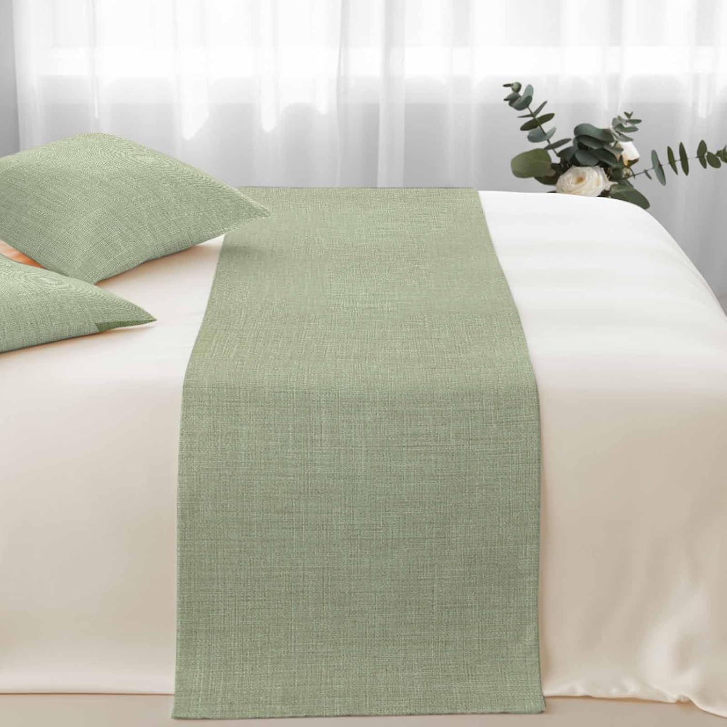 Sage Green Bed Runners for King Size Beds Farmhouse Bed Scarf Matching Decorative Throw Pillow Covers Modern Minimalism Solid Color Art Hotel Beds End Blanket Towel Soft Bedspread Protection