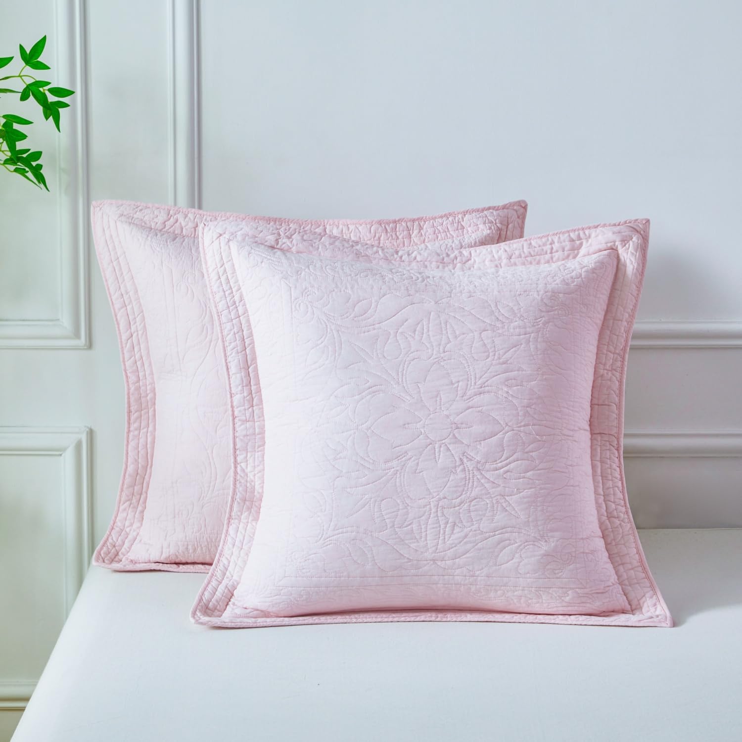 WINLIFE 100% Cotton Quilted Euro Sham Covers, 2 Pack Cotton 26'' x 26'' Pillow Covers, Soft and Breathable Euro Shams, Square Pillow Shams, Navy Blue