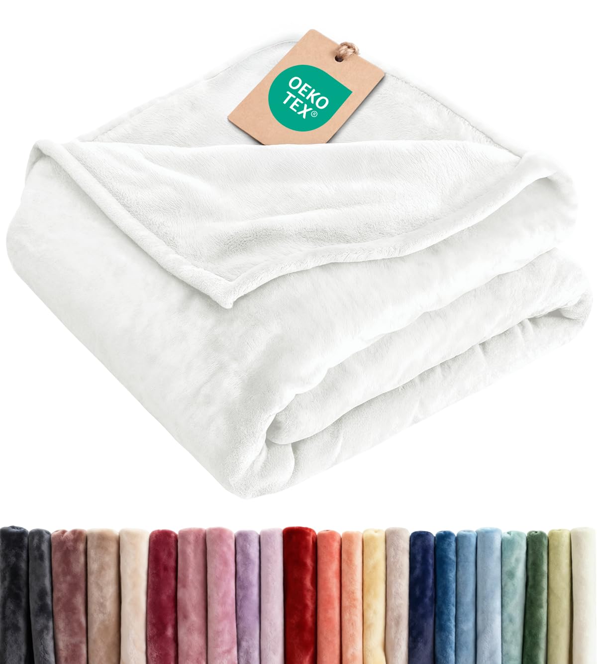 Ultra Soft Fleece Blanket Throw Size - Flannel Fleece Luxury Throw Blanket - Lightweight for Couch Bed Chair - Thick, Warm and Breathable - All Season Cozy Fuzzy, Anti-Static Microplush Bedding, Cream