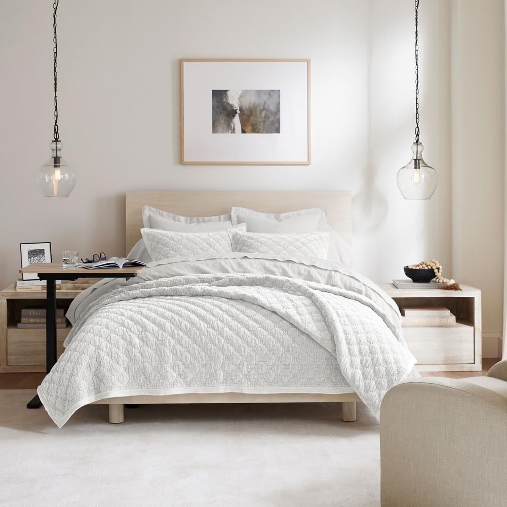 Standard Pillowcase 20X26 1 Piece Pillow Cover with Envelope Closure Rectangular Quilted Pillow Case Soft Decorative Texture Pillow Sham for Bed, Ivory White