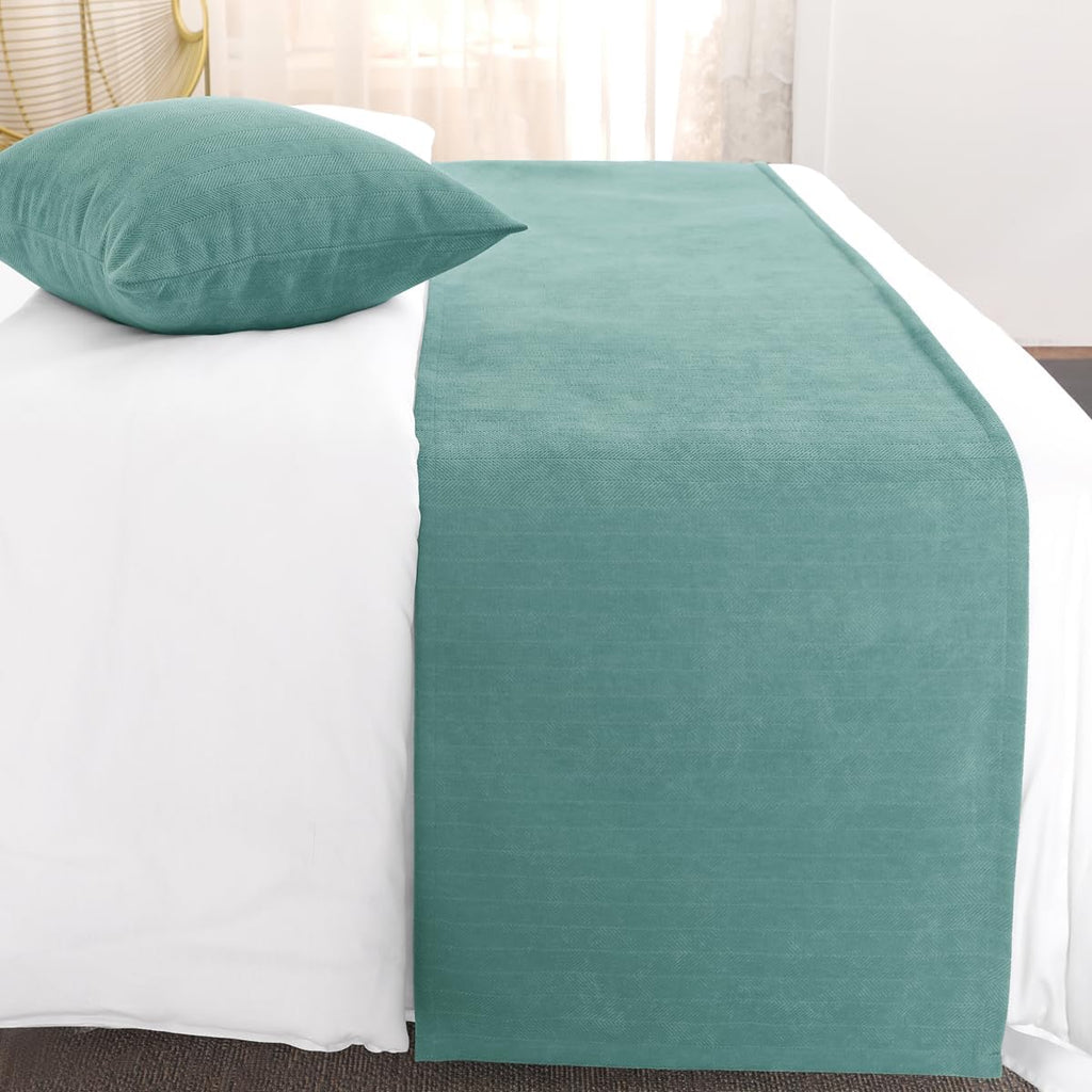 AMBERIS Bed Runner Single Layer Chenille Blue-Green, Modern Style Bed Scarves for Home Hotel Decorations (Pillowcases Sold Separately)