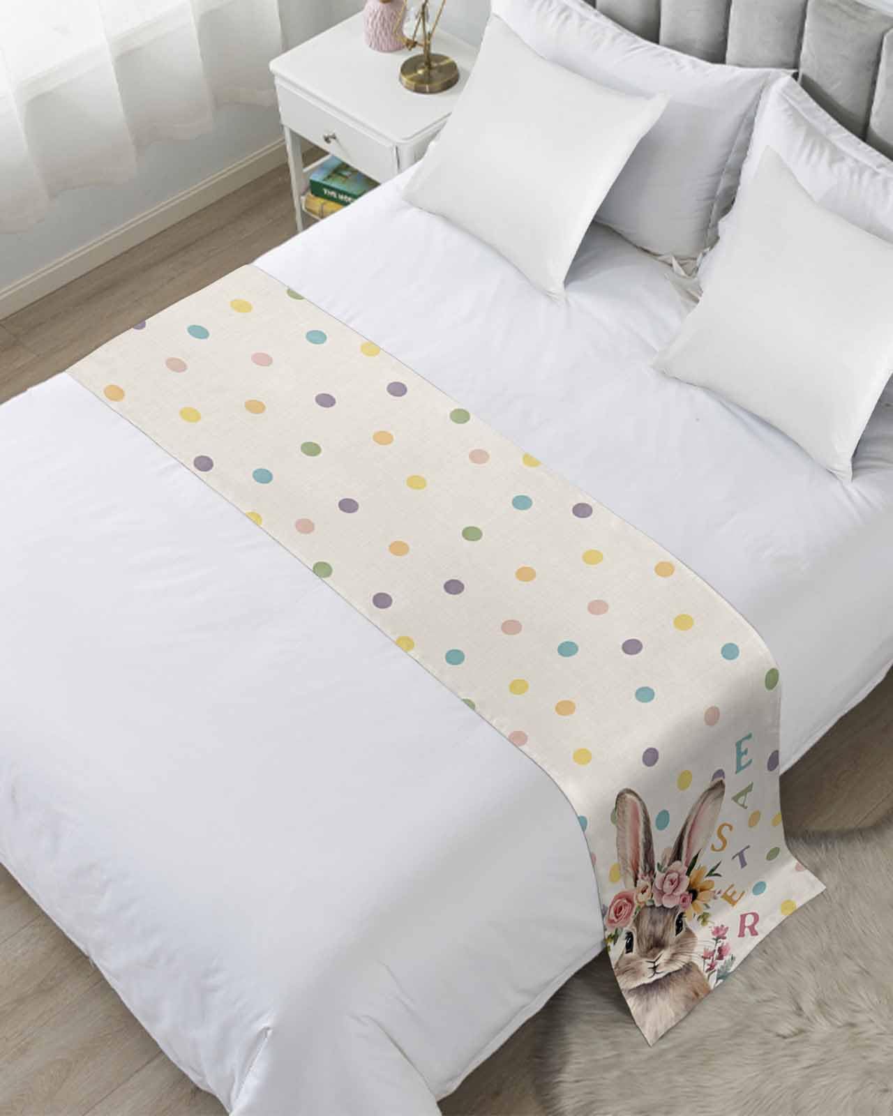Abstract Mottled Turquoise Green Gray Art Bed Runners for Bedroom Hotel,Decorative Bedding Scarf Retro Painting Bed End Blanket Bedding Runner Scarves for Queen Size Bed,94x20in
