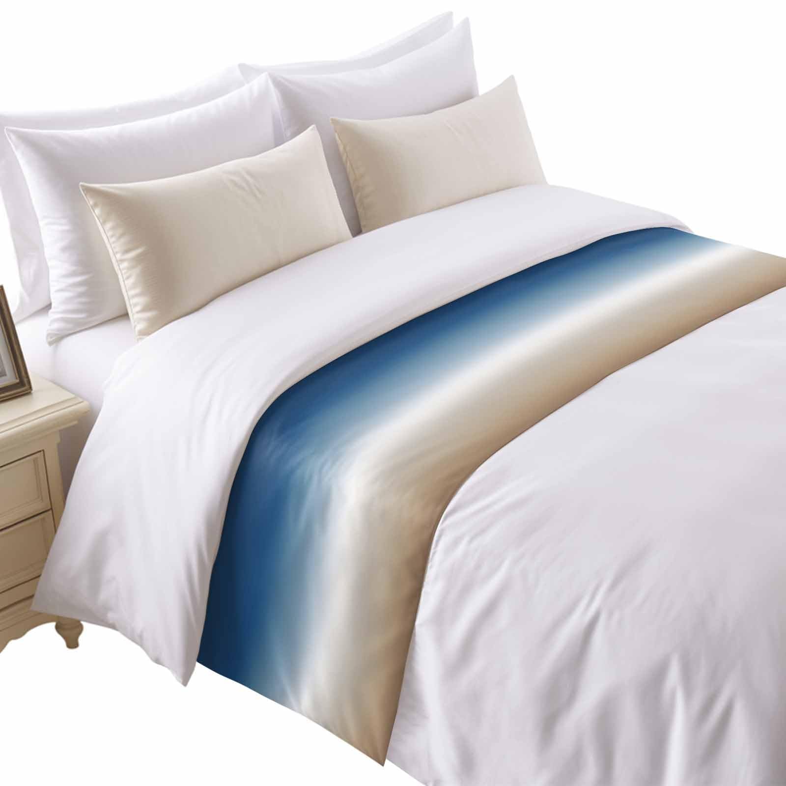 Bed Runner for King Size Bed, Blue Beige Farmhouse Decorative Bed Runners Scarves for Bedroom, Vintage Wooden Striped Washable Bedding Scarf Cover Bed Runner for Foot of Bed