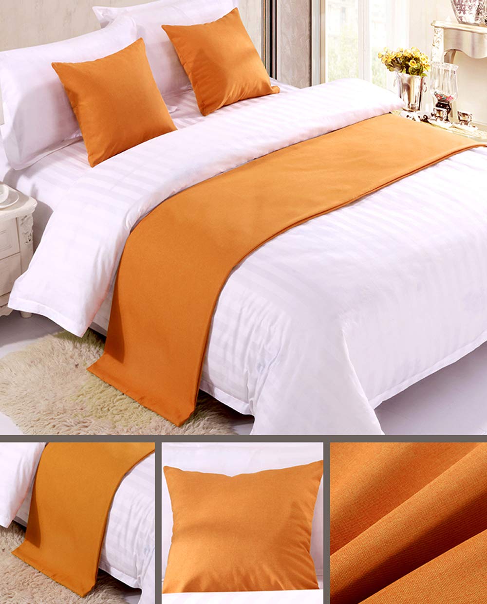 Mengersi Solid Bed Runner Scarf Protector Slipcover Bed Decorative Scarf for Bedroom Hotel Wedding Room (King, Beige)