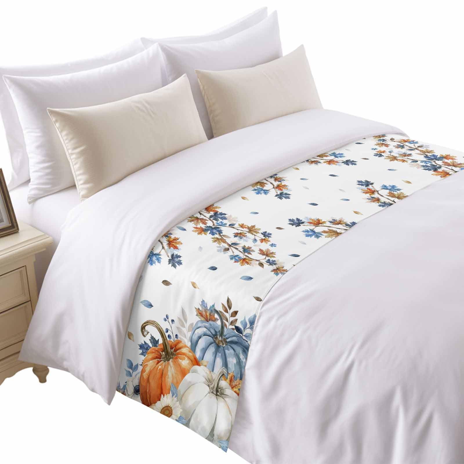 Bed Runner for King Size Bed, Blue Beige Farmhouse Decorative Bed Runners Scarves for Bedroom, Vintage Wooden Striped Washable Bedding Scarf Cover Bed Runner for Foot of Bed