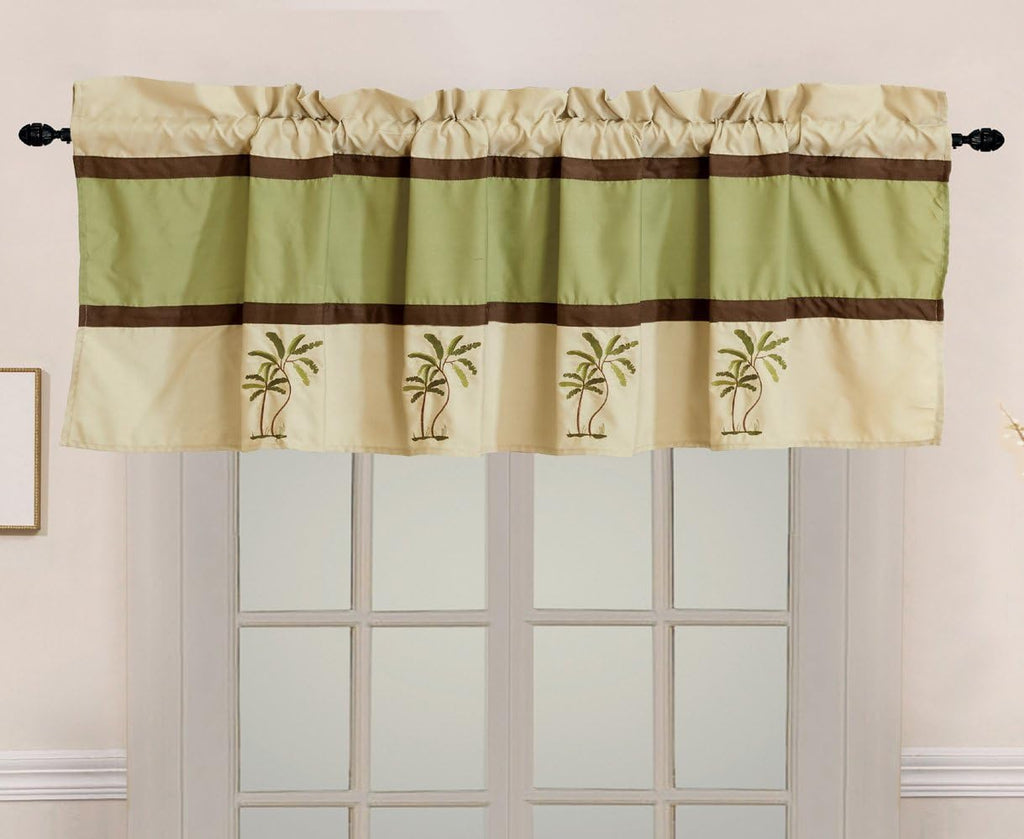 Grand Linen - 8 Piece Oversize Sage Green/Beige/Brown Tropical Palm Tree Embroidered Luxury Comforter Set Full Size Bedding