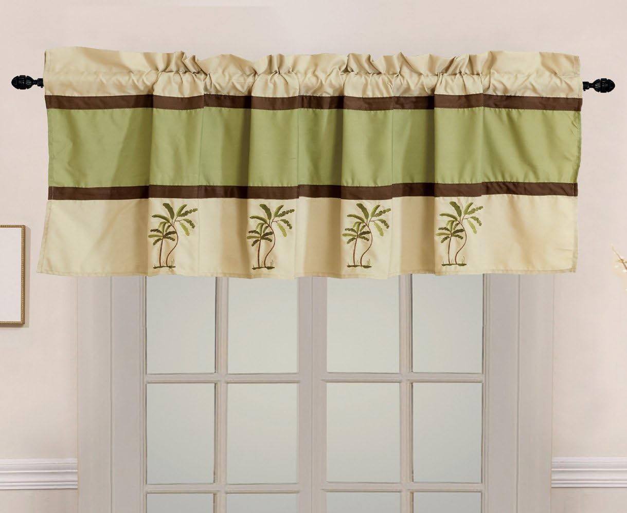 Grand Linen - 8 Piece Oversize Sage Green/Beige/Brown Tropical Palm Tree Embroidered Luxury Comforter Set Full Size Bedding