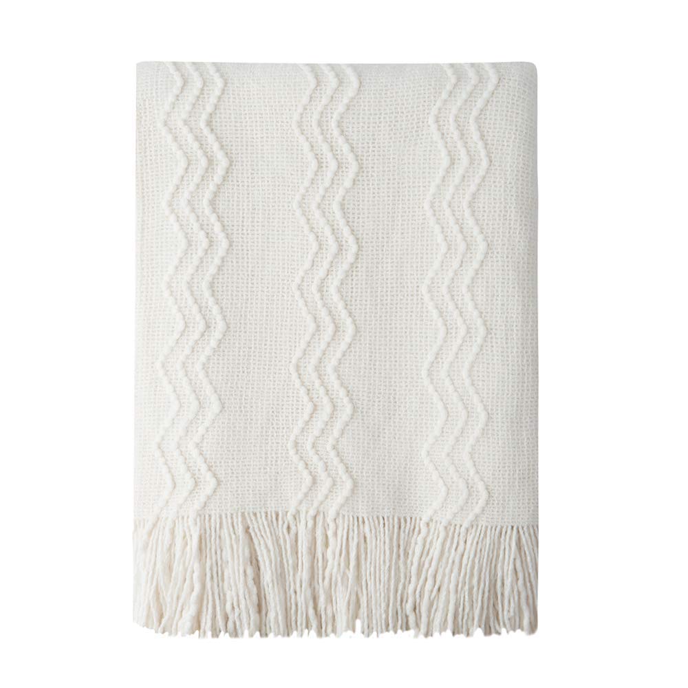 BOURINA Beige Throw Blanket 50x60 Inches Throw Textured Solid Soft Sofa Couch Decorative Knit Blanket