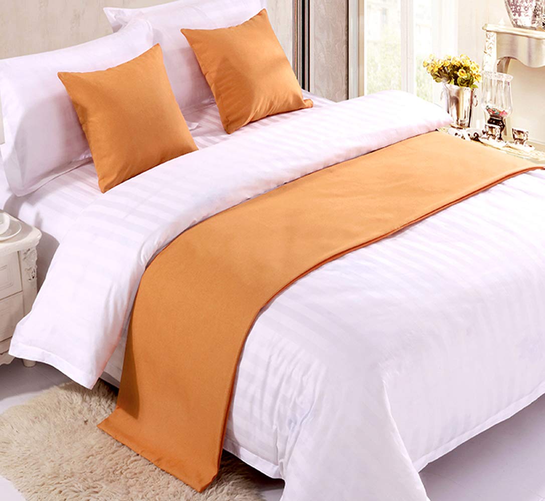 Mengersi Solid Bed Runner Scarf Protector Slipcover Bed Decorative Scarf for Bedroom Hotel Wedding Room (King, Beige)