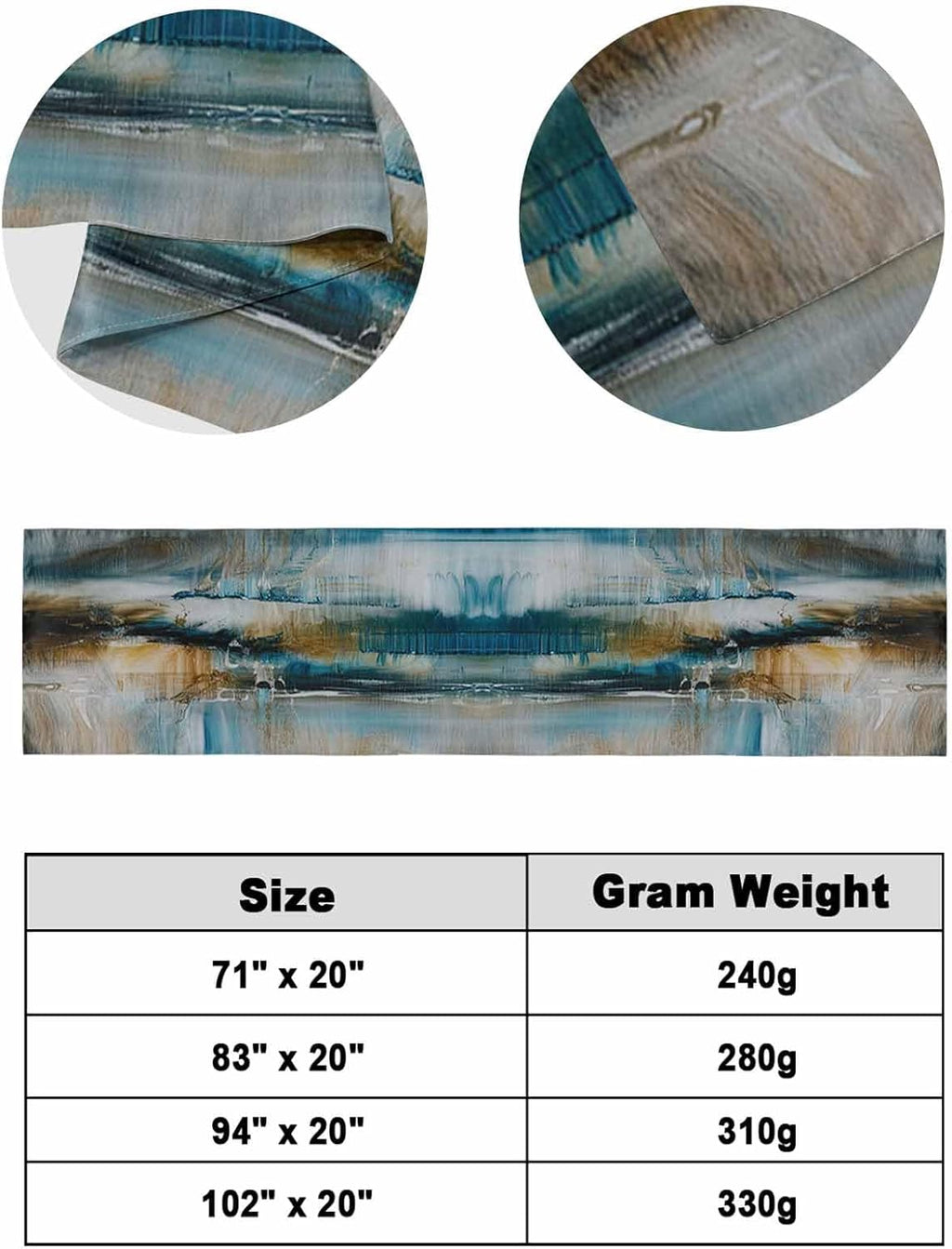 Abstract Mottled Turquoise Green Gray Art Bed Runners for Bedroom Hotel,Decorative Bedding Scarf Retro Painting Bed End Blanket Bedding Runner Scarves for Queen Size Bed,94x20in