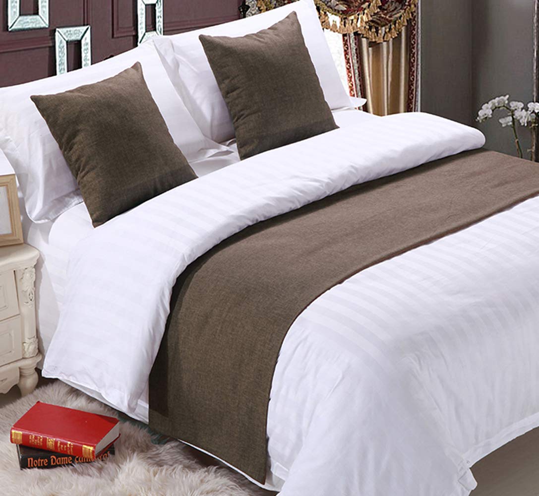 Mengersi Solid Bed Runner Scarf Protector Slipcover Bed Decorative Scarf for Bedroom Hotel Wedding Room (King, Beige)