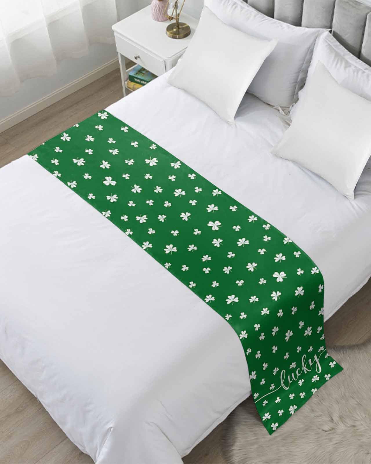 Abstract Mottled Turquoise Green Gray Art Bed Runners for Bedroom Hotel,Decorative Bedding Scarf Retro Painting Bed End Blanket Bedding Runner Scarves for Queen Size Bed,94x20in