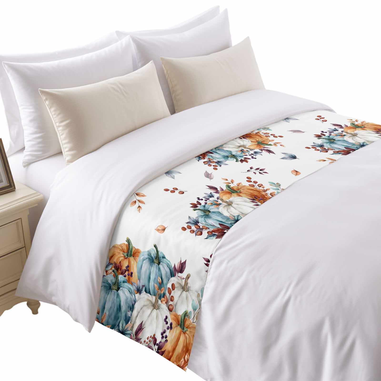 Bed Runner for King Size Bed, Blue Beige Farmhouse Decorative Bed Runners Scarves for Bedroom, Vintage Wooden Striped Washable Bedding Scarf Cover Bed Runner for Foot of Bed