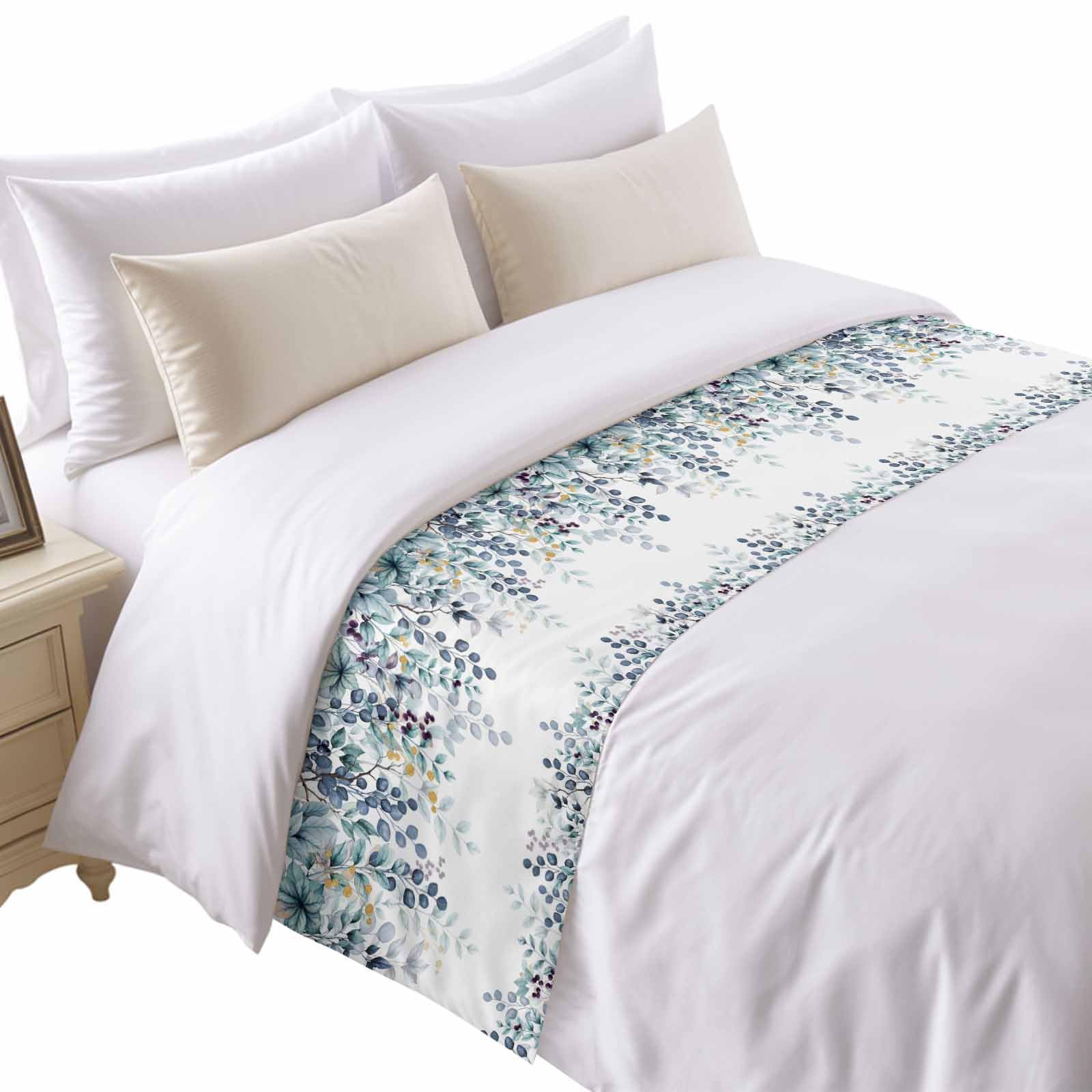 Bed Runner for King Size Bed, Blue Beige Farmhouse Decorative Bed Runners Scarves for Bedroom, Vintage Wooden Striped Washable Bedding Scarf Cover Bed Runner for Foot of Bed