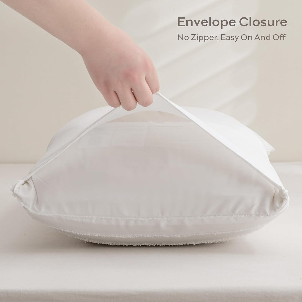 JELLYMONI 2 Pack White Pillowcases Standard Size, Soft Microfiber Striped Tufted Pillow Covers with Envelope Closure (Pillows are not Included)
