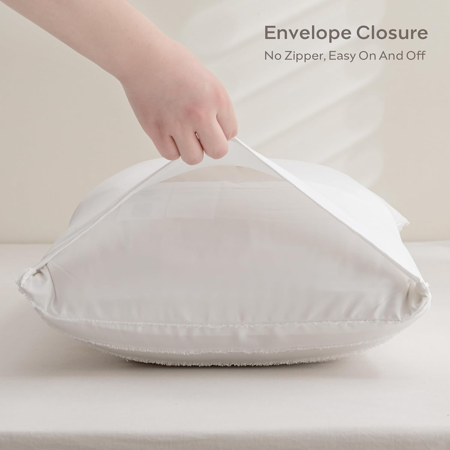 JELLYMONI 2 Pack White Pillowcases Standard Size, Soft Microfiber Striped Tufted Pillow Covers with Envelope Closure (Pillows are not Included)