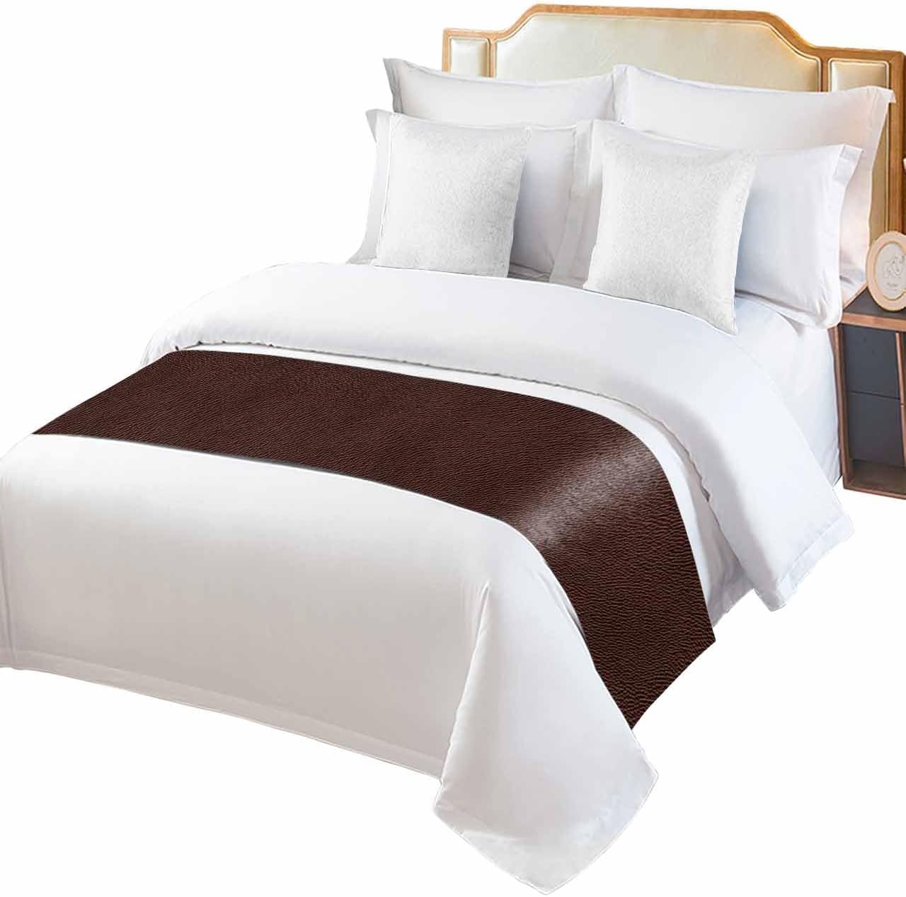 Yukro Bed Runner Scarf, Boho Brown Leather Texture Farmhouse Style Queen Bed Scarf Runner, No Fading Decorative Bedding Scarf for Bedroom Hotels Homes and Guestrooms