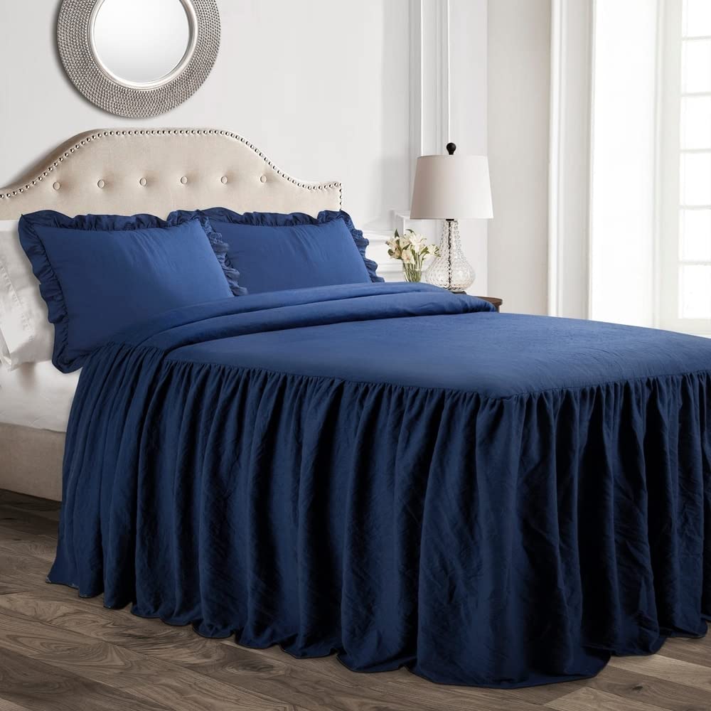Lush Decor Ruffle Skirt Bedspread Set - 3-Piece Luxurious Farmhouse Bedding - Elegant Ruffle Detail - Timeless Style - Soft Lightweight Sheets - Queen, Sea Salt