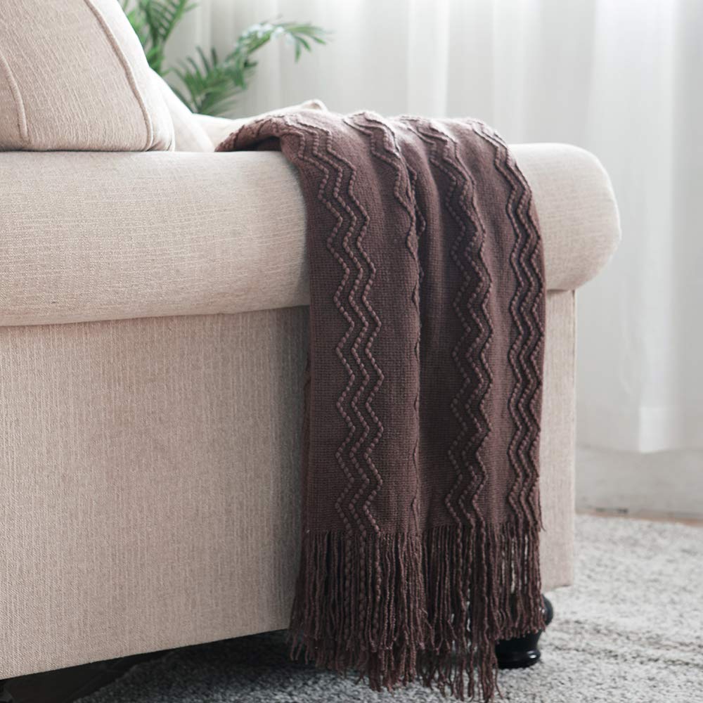 BOURINA Beige Throw Blanket 50x60 Inches Throw Textured Solid Soft Sofa Couch Decorative Knit Blanket