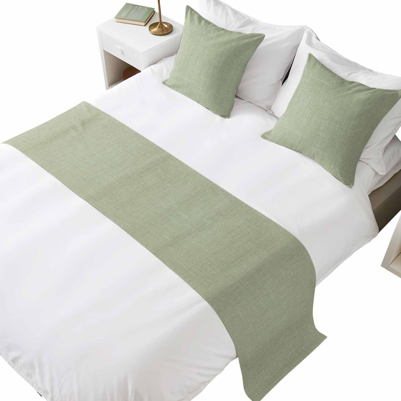 Sage Green Bed Runners for King Size Beds Farmhouse Bed Scarf Matching Decorative Throw Pillow Covers Modern Minimalism Solid Color Art Hotel Beds End Blanket Towel Soft Bedspread Protection