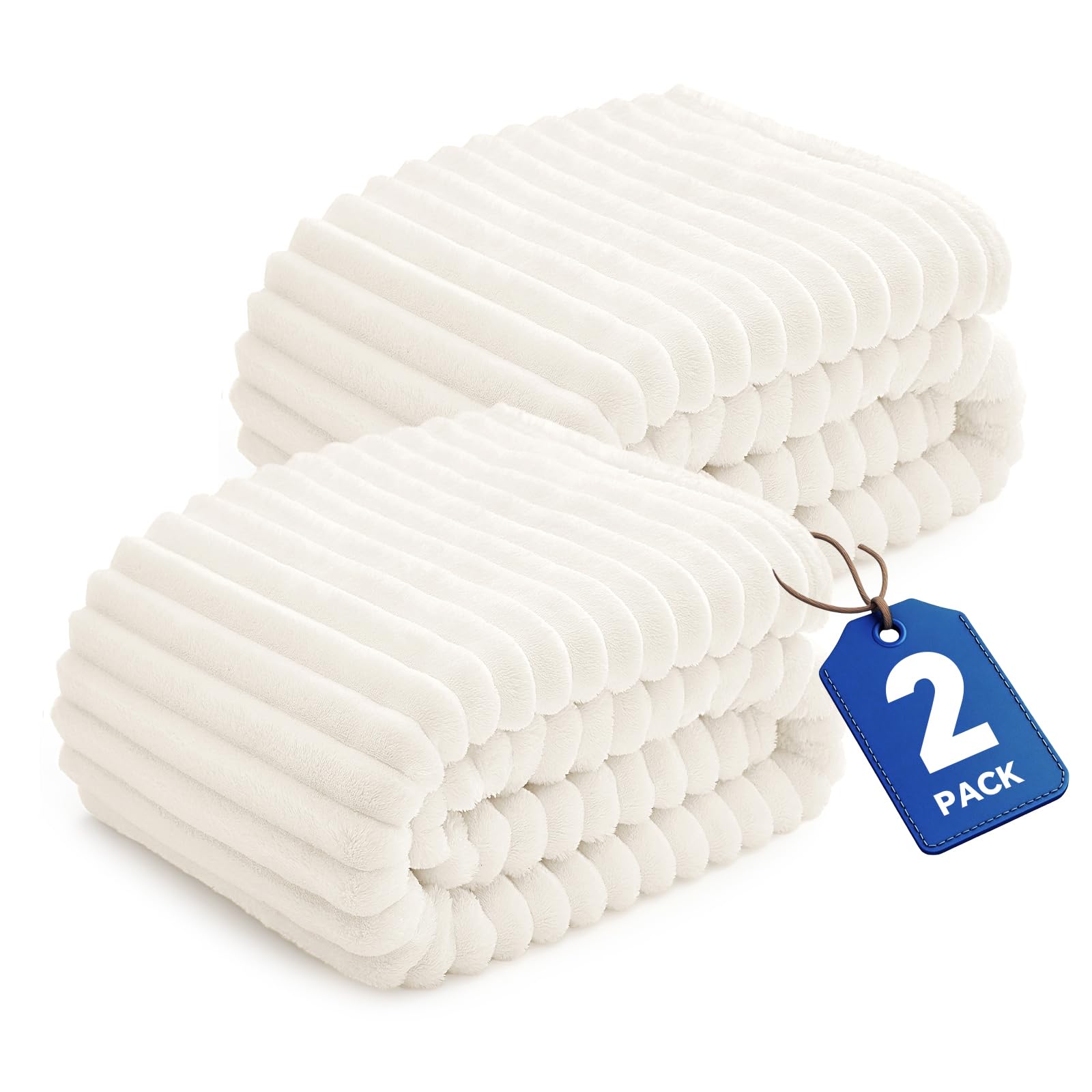 BEDELITE Fleece Throw Blanket for Couch - 300GSM Soft & Warm Fluffy Cream White Blanket, Decorative and Giftable Striped Blankets for Women, Men, 50"x60"