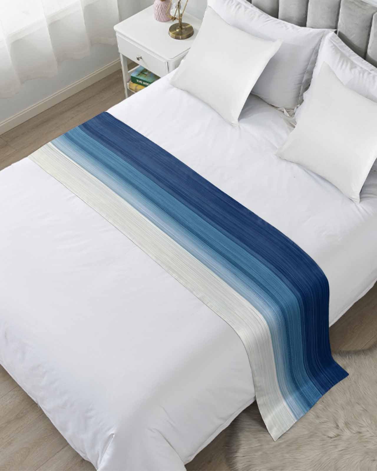 Abstract Mottled Turquoise Green Gray Art Bed Runners for Bedroom Hotel,Decorative Bedding Scarf Retro Painting Bed End Blanket Bedding Runner Scarves for Queen Size Bed,94x20in
