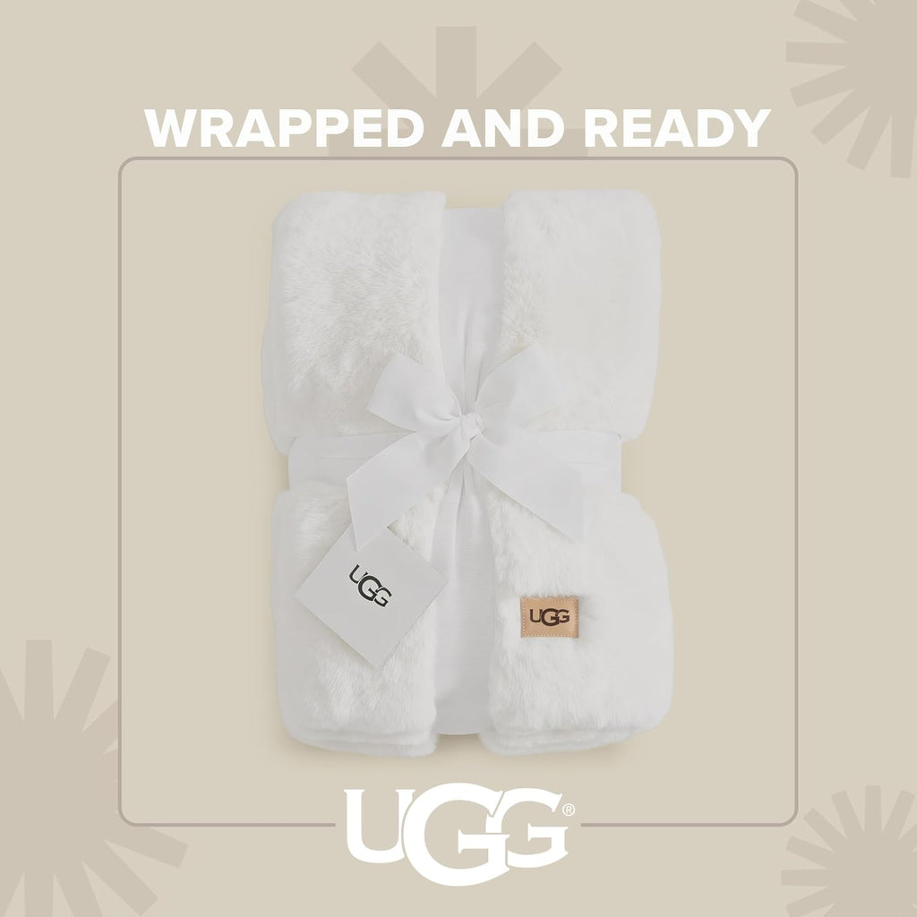 UGG Euphoria Faux Fur Throw Blanket, Warm Fluffy for Couch or Bed, Luxury Bedroom Decor, Blankets, Machine Washable, 50-inch x 70-inch, White Snow