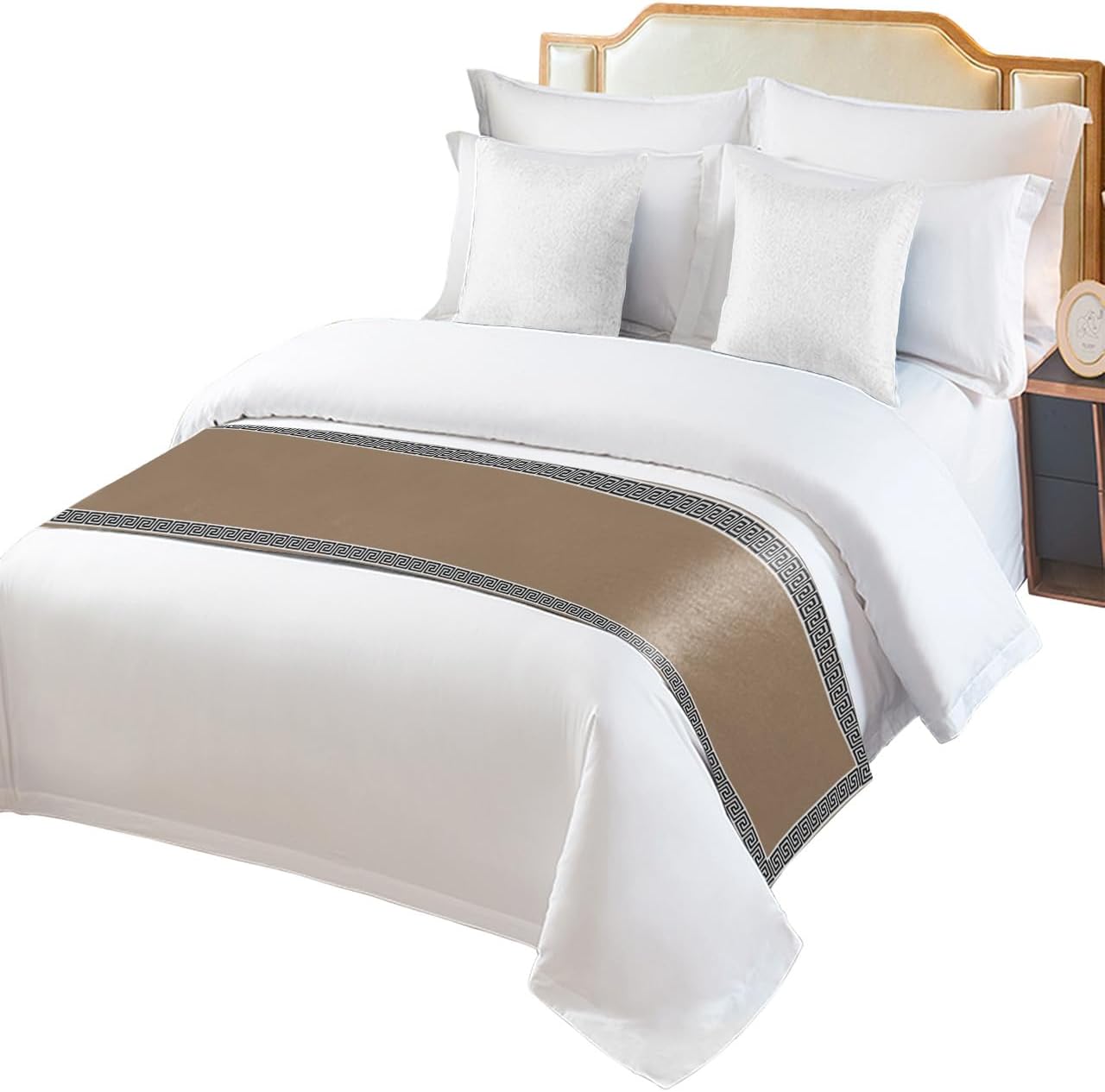 Yukro Bed Runner Scarf, Chinese Style Pattern Brown Background King Bed Scarf Runner, No Fading Decorative Bedding Scarf for Bedroom Hotels Homes and Guestrooms