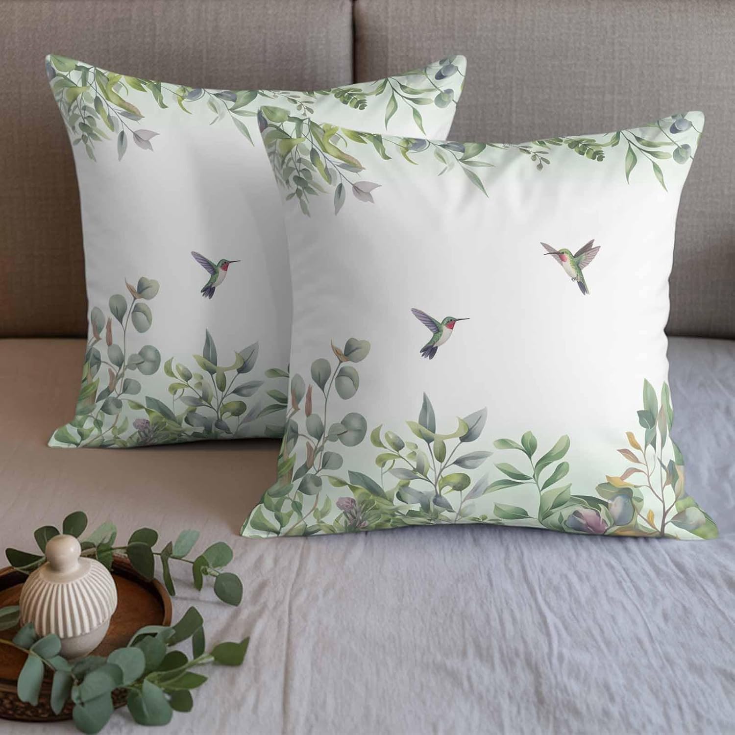 Leaf Bird Bed Runners for Queen Size Beds Sage Greeen Botanical Watercolor Animals Bed Scarf Matching Decorative Throw Pillow Covers Hotel Beds End Blanket Towel Soft Bedspread Protection for Bedroom