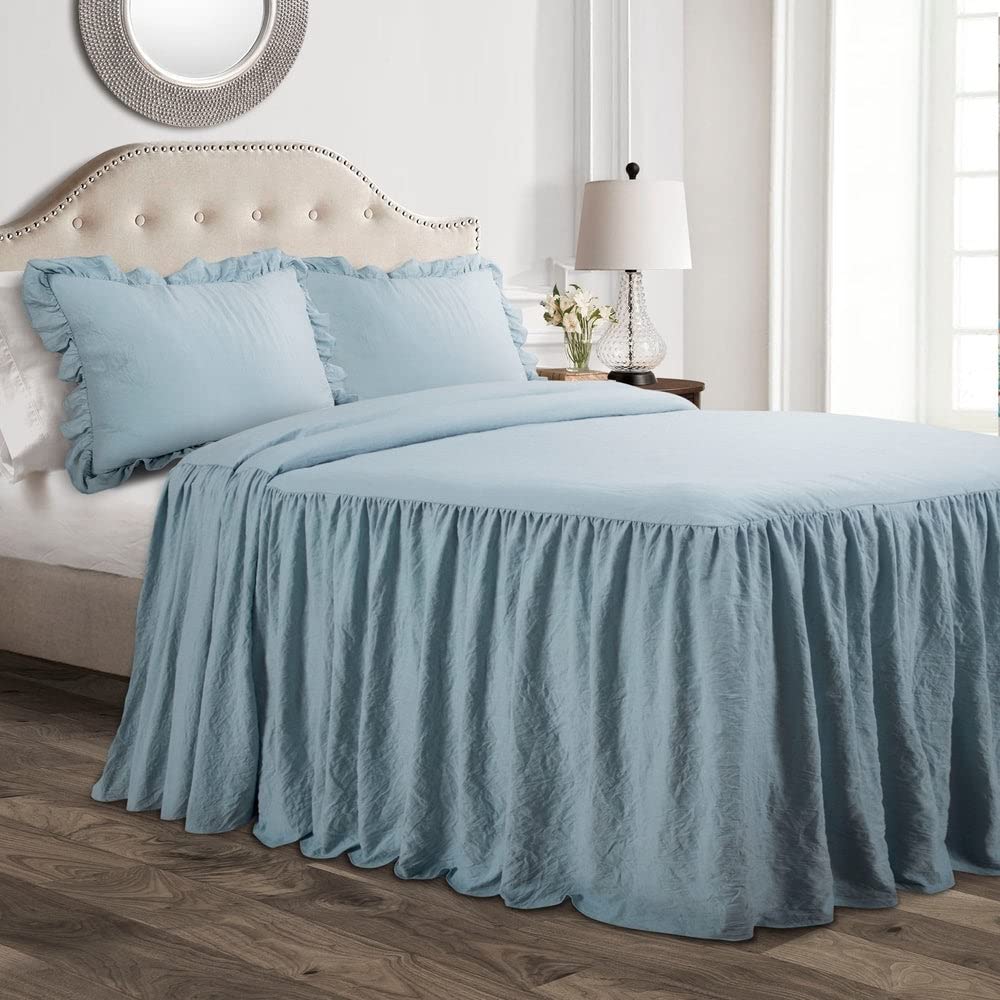 Lush Decor Ruffle Skirt Bedspread Set - 3-Piece Luxurious Farmhouse Bedding - Elegant Ruffle Detail - Timeless Style - Soft Lightweight Sheets - Queen, Sea Salt