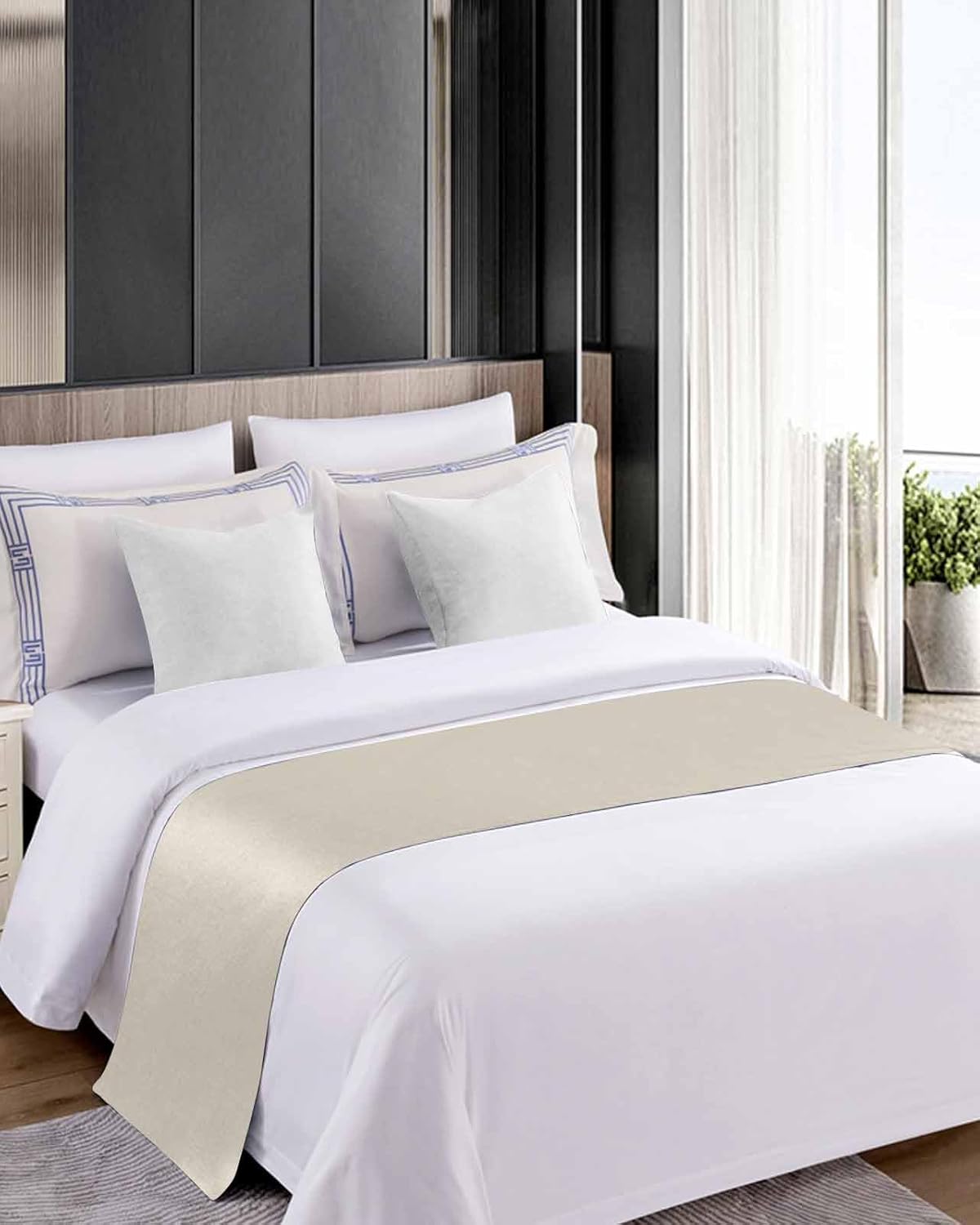 DecorLovee Ivory White Bed Runners for Queen Size Bed, Modern Decorative Bed Throws for Foot of Bed, Farmhouse Pure Ivory White Bed Runner Sofa Throw Bedding Scarf Protector Slipcover for Bedroom