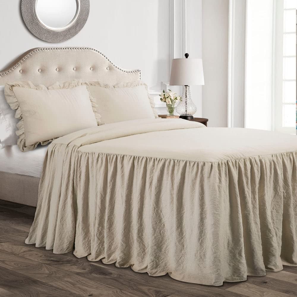 Lush Decor Ruffle Skirt Bedspread Set - 3-Piece Luxurious Farmhouse Bedding - Elegant Ruffle Detail - Timeless Style - Soft Lightweight Sheets - Queen, Sea Salt