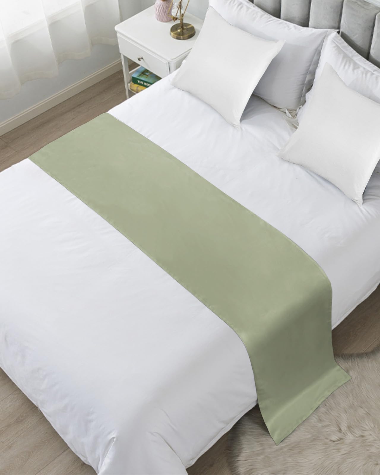 DecorLovee Ivory White Bed Runners for Queen Size Bed, Modern Decorative Bed Throws for Foot of Bed, Farmhouse Pure Ivory White Bed Runner Sofa Throw Bedding Scarf Protector Slipcover for Bedroom