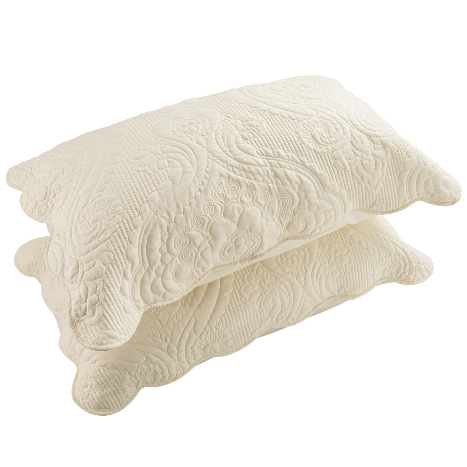 BOSOWOS Quilted Pillow Shams Set of 2, Decorative Microfiber King Bed Pillow Shams, Soft Breathable Pillow Covers with Envelope Closure (White, 2Pcs:20 x 36inch)