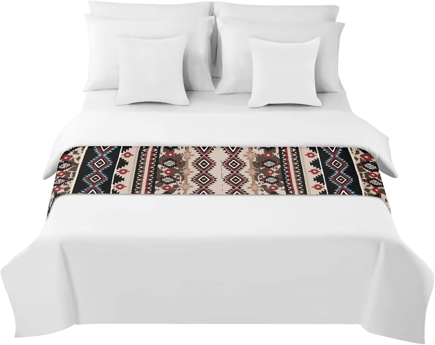 Dreaweet Southwestern Pattern Bed Runner,Aztec Tribal Geometry Pattern Brown Bed Scarf for Foot of Bed Queen Size,Decorative Accent Bedding Scarf for Hotels Homes and Guestrooms