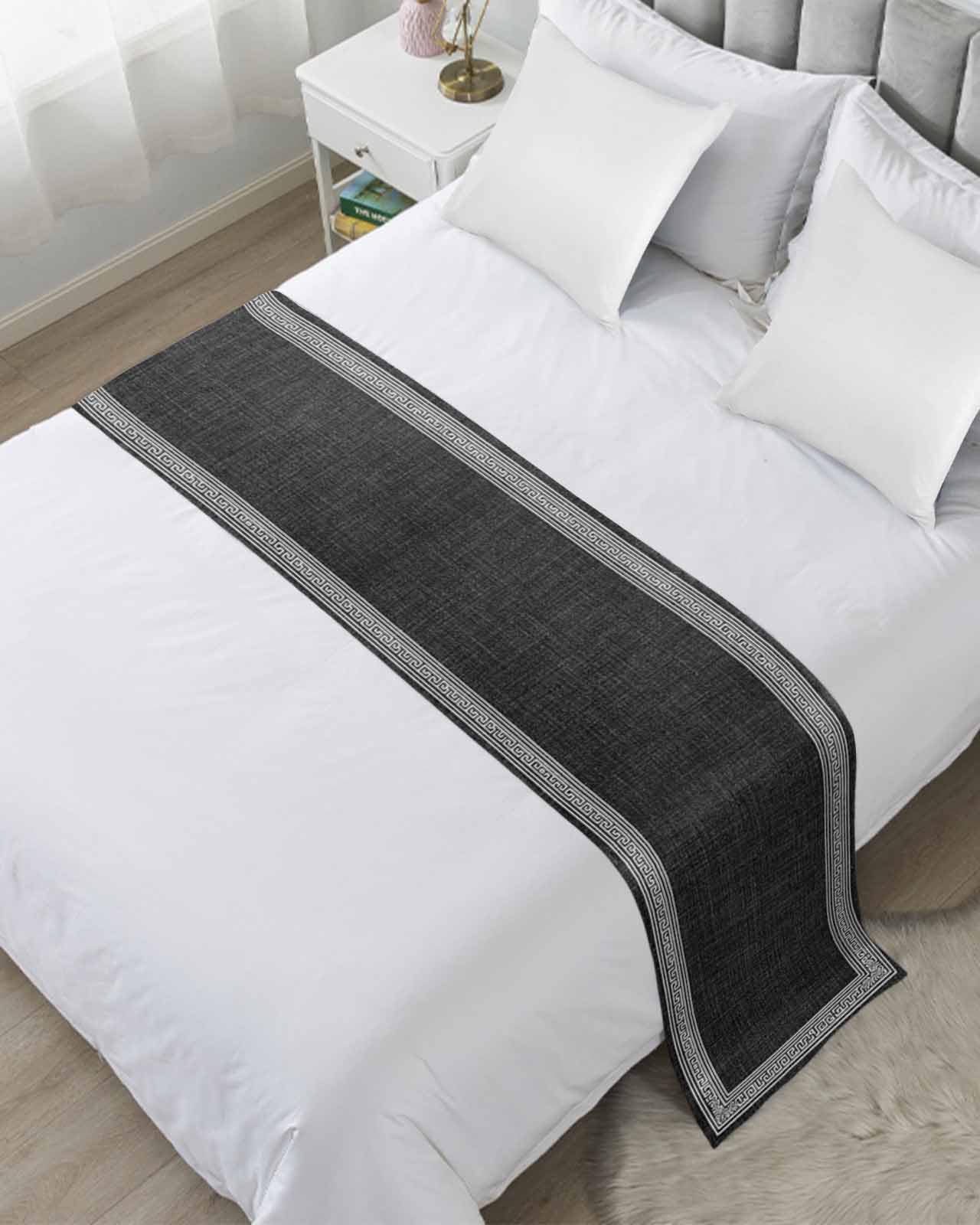 Abstract Mottled Turquoise Green Gray Art Bed Runners for Bedroom Hotel,Decorative Bedding Scarf Retro Painting Bed End Blanket Bedding Runner Scarves for Queen Size Bed,94x20in