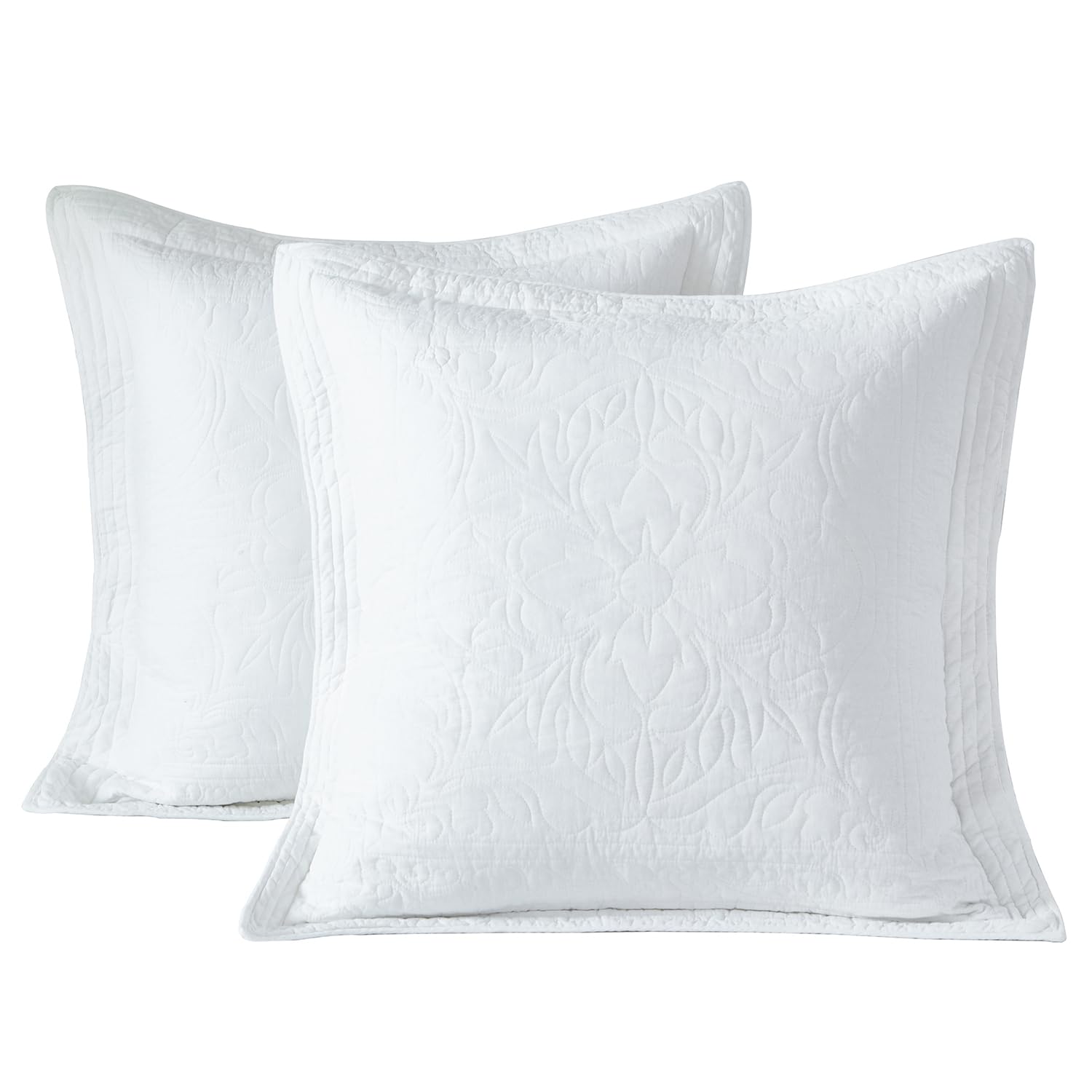 WINLIFE 100% Cotton Quilted Euro Sham Covers, 2 Pack Cotton 26'' x 26'' Pillow Covers, Soft and Breathable Euro Shams, Square Pillow Shams, Navy Blue