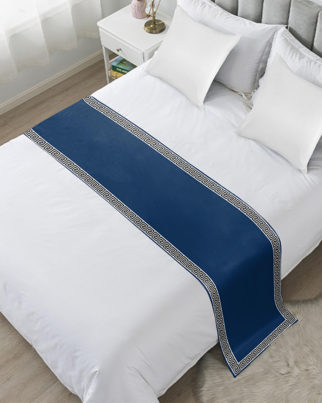 Yukro Bed Runner Scarf, Chinese Style Pattern Brown Background King Bed Scarf Runner, No Fading Decorative Bedding Scarf for Bedroom Hotels Homes and Guestrooms